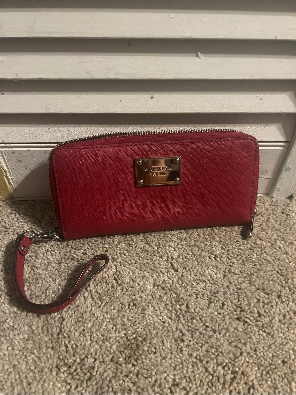 Michael Kors Red Zip-Around Wristlet with Gold Plate